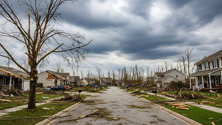 Aftermath of category 4 tornado that touched down in Brooklynの素材