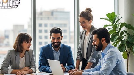 Group of business people working together in modern office. Teamwork concept.の素材