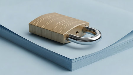 Padlock on a book. 3D rendering. Computer digital drawing.の素材
