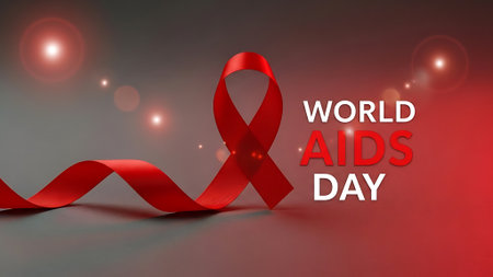 World Aids Day background with red ribbon. 3D illustration.の素材