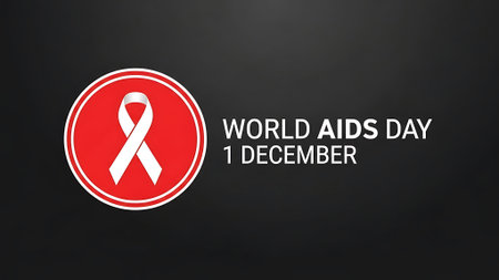 World Aids Day. Vector illustration of a red ribbon on a black background.の素材