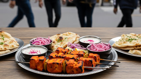 Paneer Tikki, Indian chicken tikka served with pickled onions and yogurt.の素材