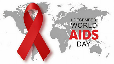 World Aids Day background with red ribbon. Vector Illustration.の素材
