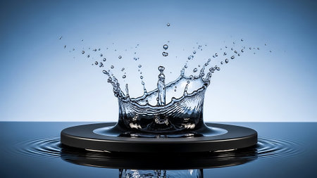 Water splash. 3d illustration. Drop of water. Splash effect.の素材