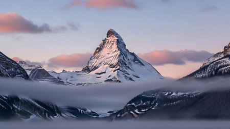 Panorama of Matterhorn mountain at sunrise, Zermatt, Switzerlandの素材