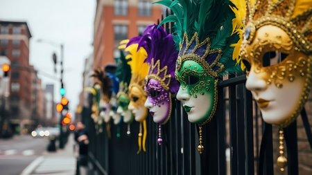 Traditional Venetian carnival masks in London, England, UKの素材