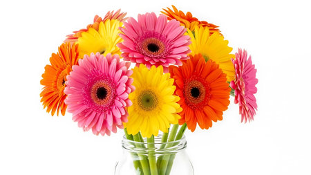 bouquet of colorful gerbera flowers isolated on white backgroundの素材