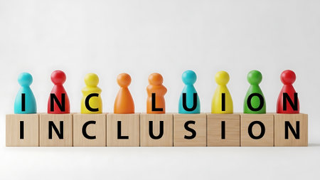 Colorful figurines on blocks with the word inclusion.の素材