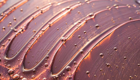 A detailed look at a reddish-brown surface with wavy lines and bubbles.の素材