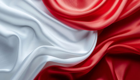 A red and white fabric with a smooth, shiny texture.の素材