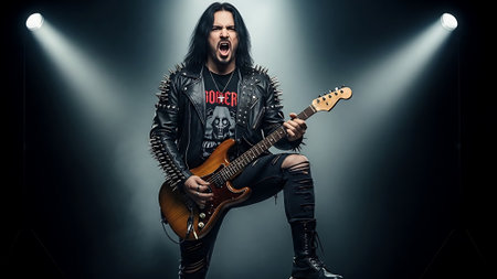 A rock musician performing on stage.の素材