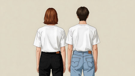 Illustration of two people standing back to back.の素材