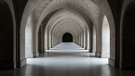 A peaceful arched hallway with ramadhan elements reflecting the ramadhan ambiance surrounded by ramadhan decorations in a ramadhan settingの素材