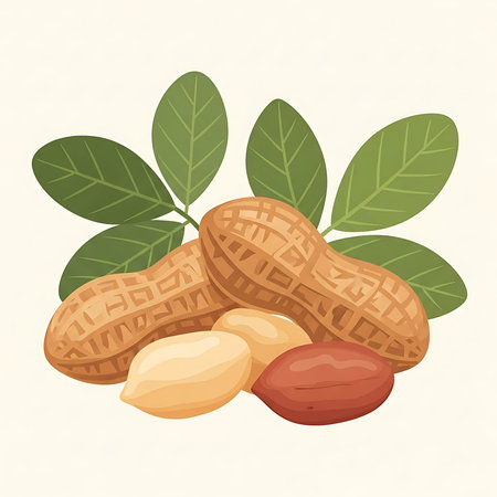 A vector graphic design illustration of peanuts and leaves on a white backgroundのイラスト素材