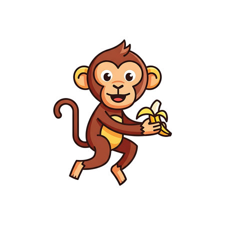 Monkey running with banana cartoon vector Illustration on a white backgroundのイラスト素材