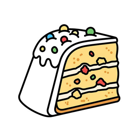 Cake vector illustration. Hand drawn cake with icing and sprinkles.