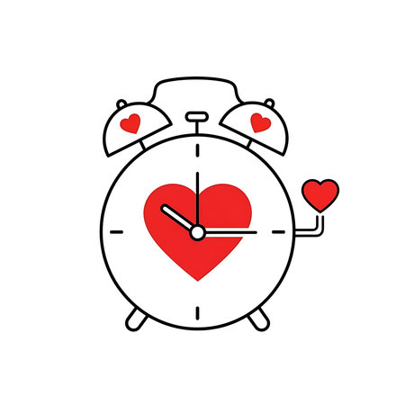 Alarm clock with heart. Vector illustration in thin line style.