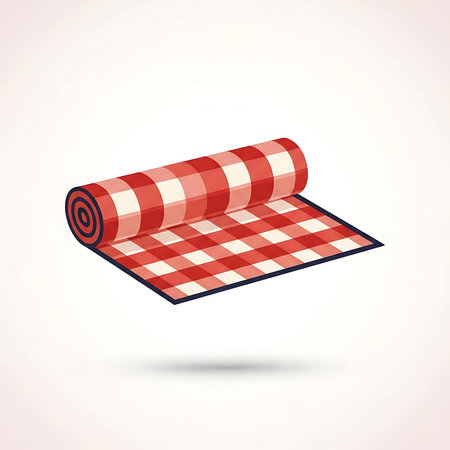 A rolled red and white checkered picnic mat.のイラスト素材