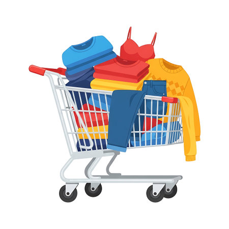An illustration of a shopping cart filled with clothes.のイラスト素材