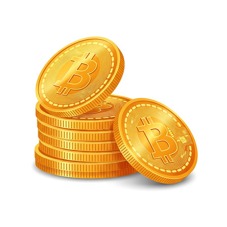 A digital illustration of Bitcoin coins stacked on top of each other.のイラスト素材