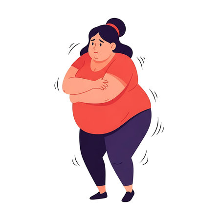 An illustration of a woman feeling self-conscious in a public setting.のイラスト素材