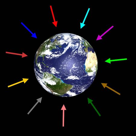 Arrows pointing towards earthの写真素材