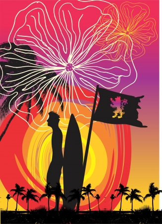 Summer holiday, man with surfboard graphic designのイラスト素材