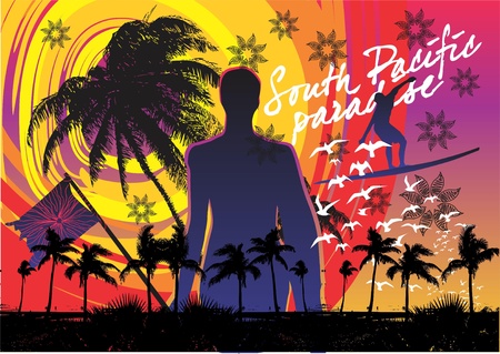 Summer holiday, man with surfboard vector graphic designのイラスト素材