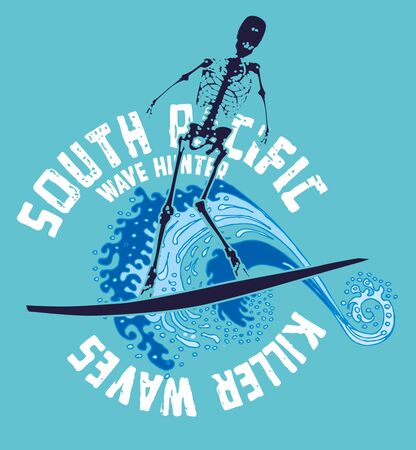 pacific ocean skeleton surfer vector artのイラスト素材