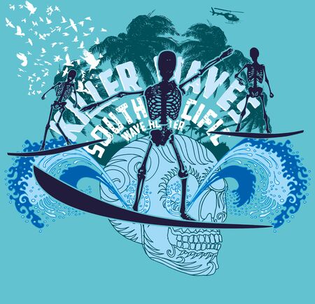 pacific ocean skeleton surfer vector artのイラスト素材