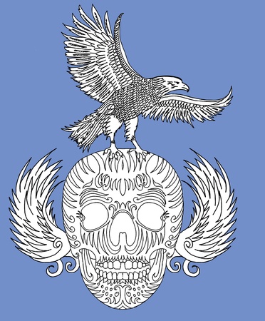hand drawing skull and eagle vector artのイラスト素材