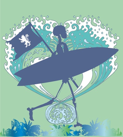 palm beach skeleton surfer vector artのイラスト素材