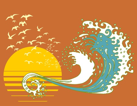 sun and water waves artのイラスト素材