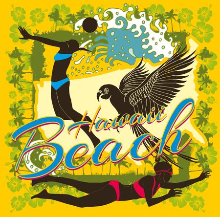 pacific ocean beach volley vector artのイラスト素材