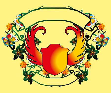 hibiscus and ribbon shield vector artのイラスト素材