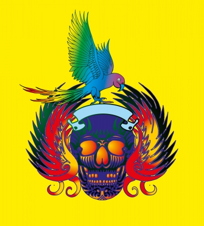 skull and parrot vector artのイラスト素材