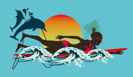 pacific ocean surfer girls artのイラスト素材