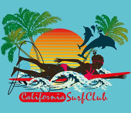 pacific ocean surfer girls artのイラスト素材