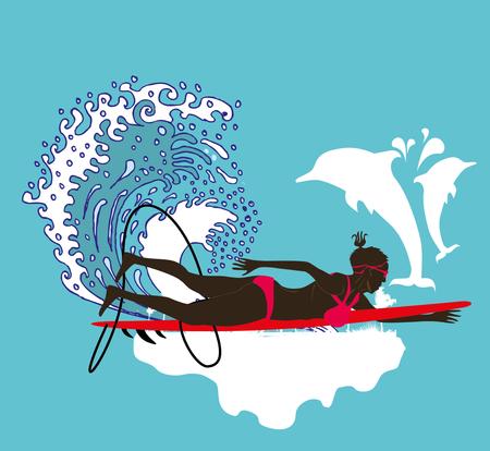 pacific ocean surfer girls vector artのイラスト素材