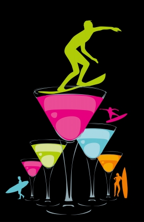 mix color cocktail glass vector artのイラスト素材