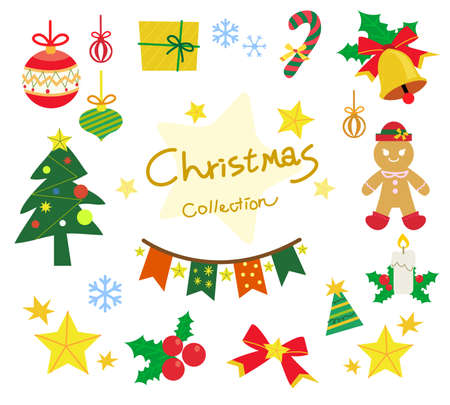 Christmas greeting card symbol vector winter celebration design. Merry Christmas symbols holiday winter decoration decorations collection. Hand drawn New Year's card with Christmas symbols.のイラスト素材