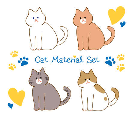 A set of cute cats with cat paws. Cartoon cats of various colorsのイラスト素材