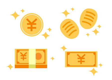 Stack of Japanese yen currency realistic gold coin, money sign vector illustrationのイラスト素材