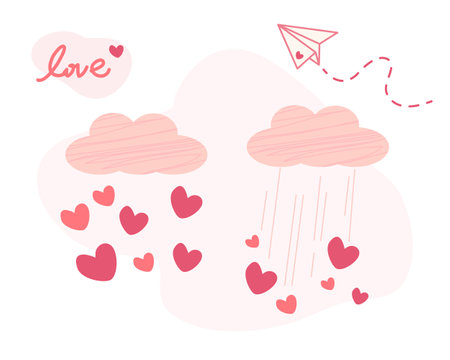 Valentine's Day romantic flat vector stickers set. Festive decorations for February 14th. Love paper airplanes, clouds of love.のイラスト素材