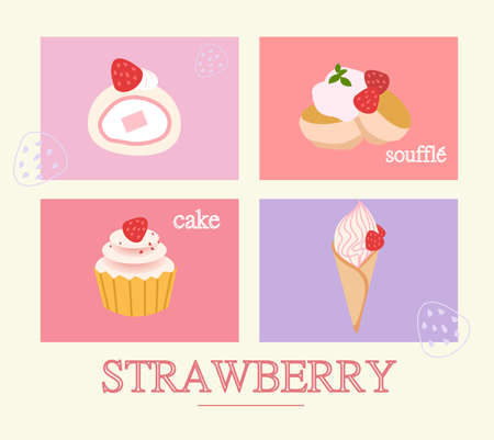 Modern strawberry cake dessert postcard card material backgroundのイラスト素材