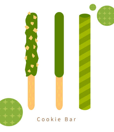 Matcha almond chocolate covered bar elements set, flat style iconsのイラスト素材
