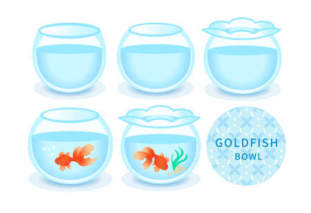 Goldfish swim in a round fish tank, fish tank vector materialのイラスト素材