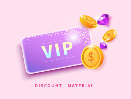 Luxury purple VIP membership card with gems and golden coins, entry ticket templateのイラスト素材