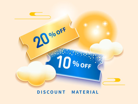 Blue and gold VIP premium sale coupon with coins, ticket template, e-gift card on cloud backgroundのイラスト素材