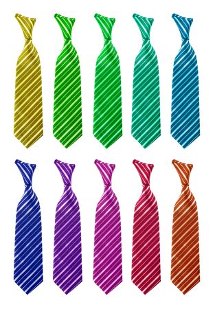Ten multi-colored tie isolated on whiteの写真素材